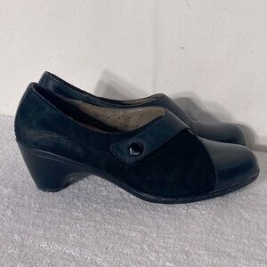 Clarks UnStructured Black Leather Suede Slip On One Buckle Shoes 9
